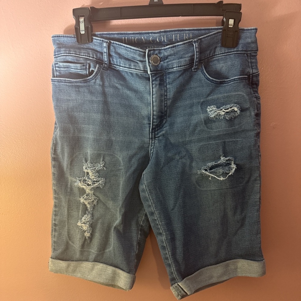 Juicy Couture Women's Blue Ripped Jean Shorts